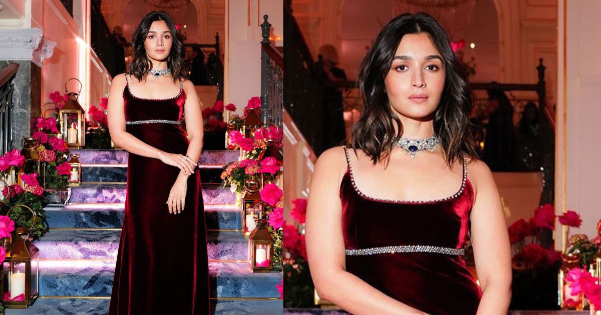 Alia Bhatt’s Sleeveless Maroon Velvet Gown Screams Classy And Elegant!