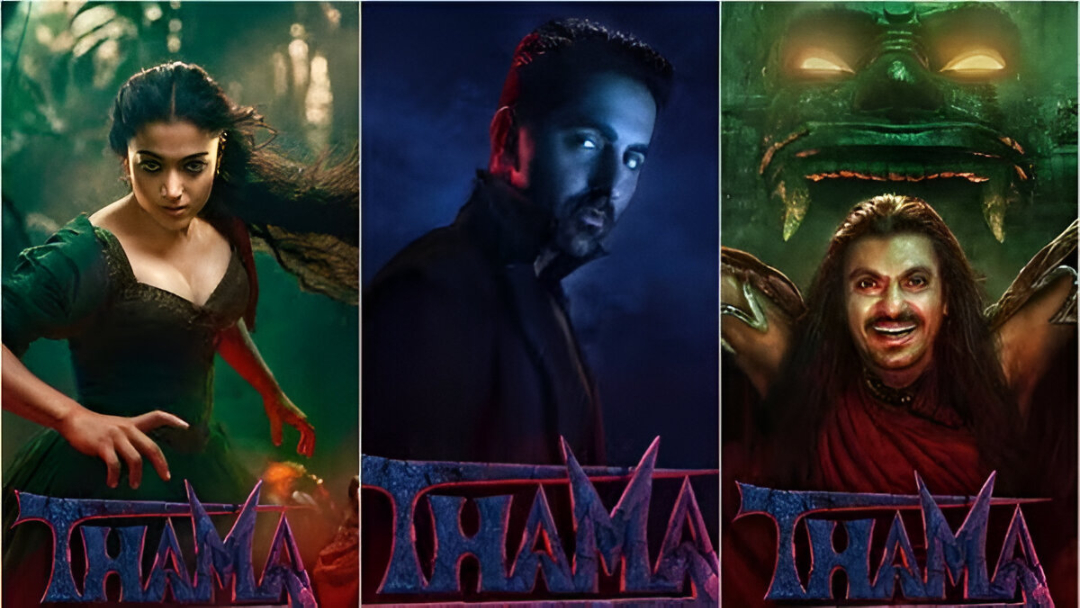 Thama posters out: Ayushmann Khurrana’s dark gaze, Rashmika Mandanna’s power-packed look, and Nawazuddin Siddiqui’s chilling smile revealed!