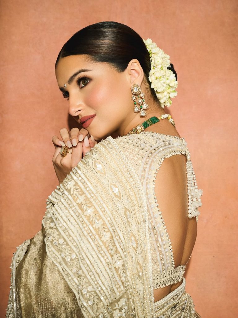 Tara Sutaria Stuns in Champagne Kanjeevaram Sari Look