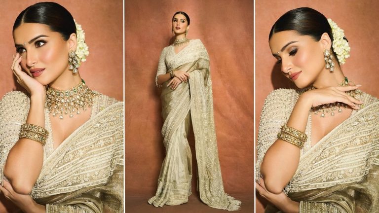 Tara Sutaria’s Champagne Kanjeevaram Sari Is a Masterclass in Modern Tradition