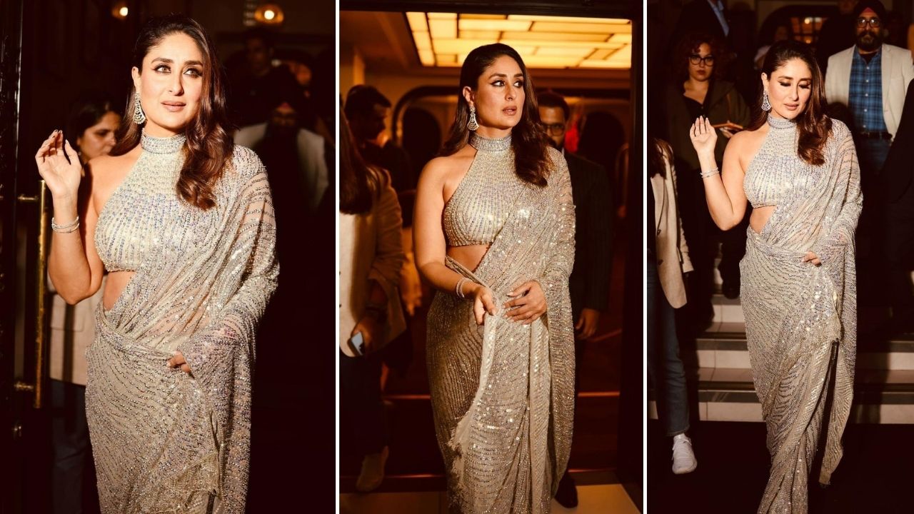 Kareena Kapoor Khan Twinkles in a Silver Manish Malhotra Sari at Birmingham 2025